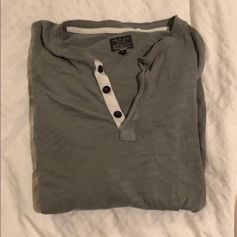 rag & bone Mens Large Gray Sage Long Sleeve Henley - Picture 5 of 8
